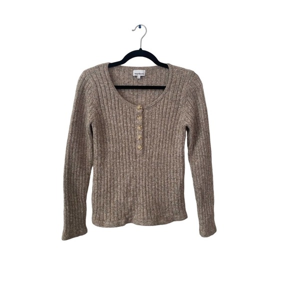 Heartloom Rib Knit Lilah Henley Long Sleeve Pullover Sweater Taupe - Medium - Picture 1 of 4